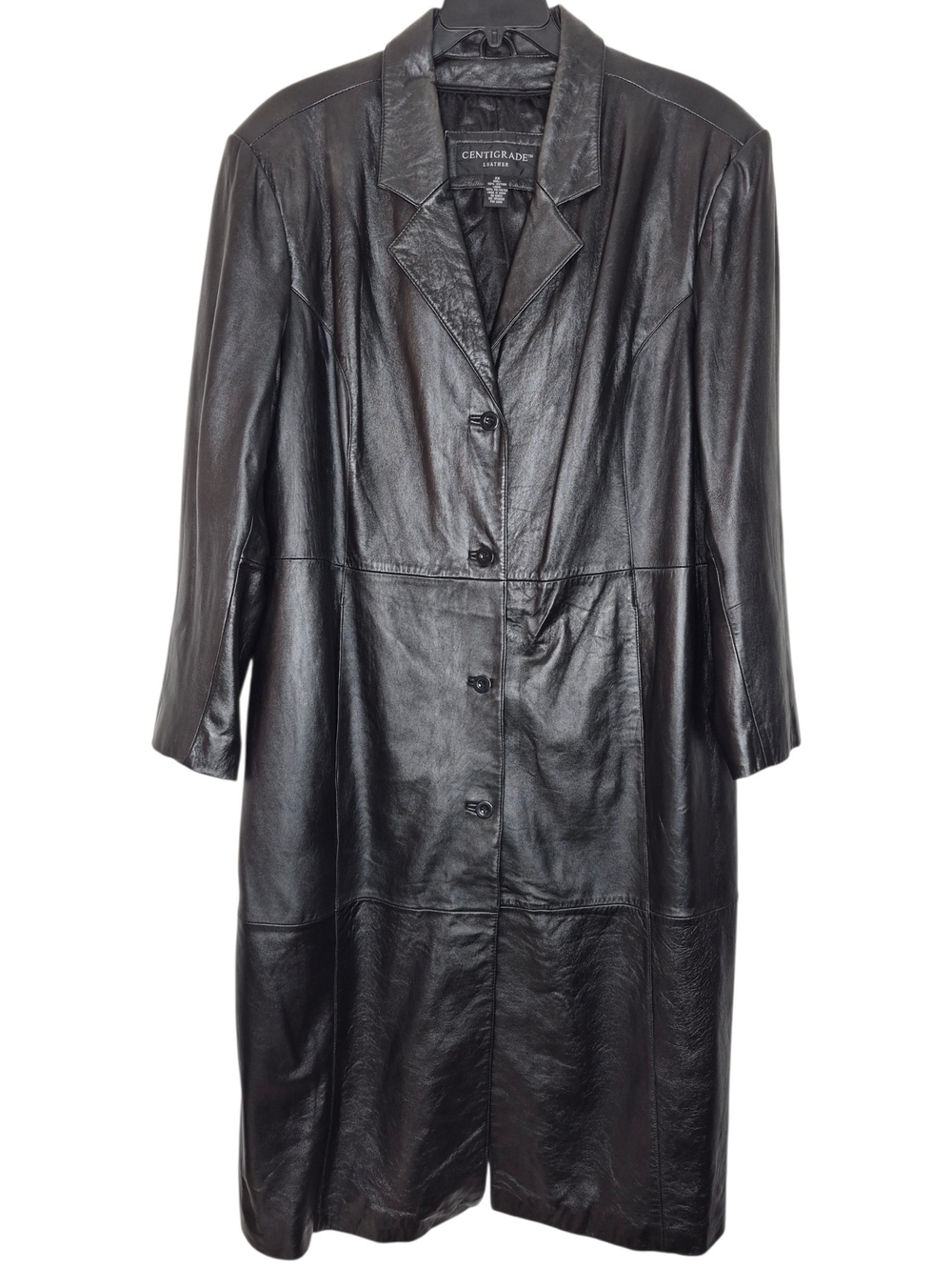 Centigrade Genuine Leather Long Trench Coat Duster Jacket Black Womens 2X